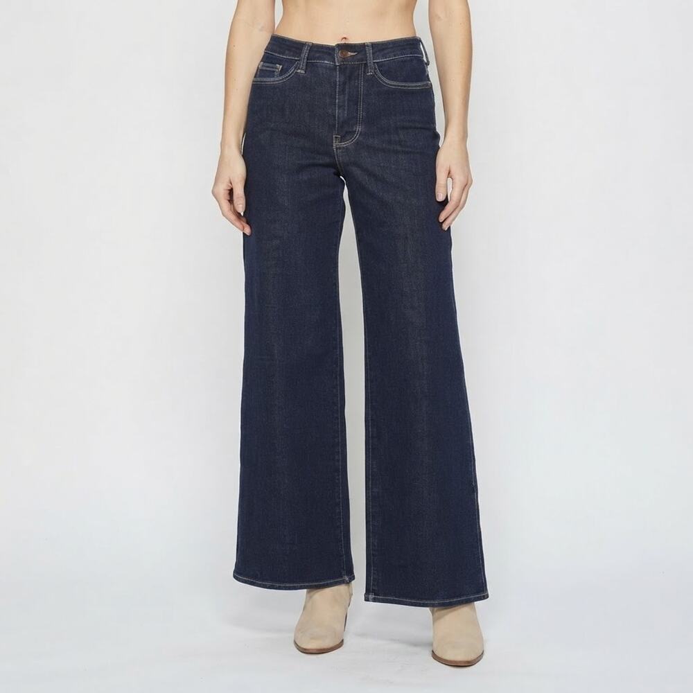 Judy Blue Tummy Control Retro Wide Leg Jeans 15/32 Dark Wash High Rise JB88849